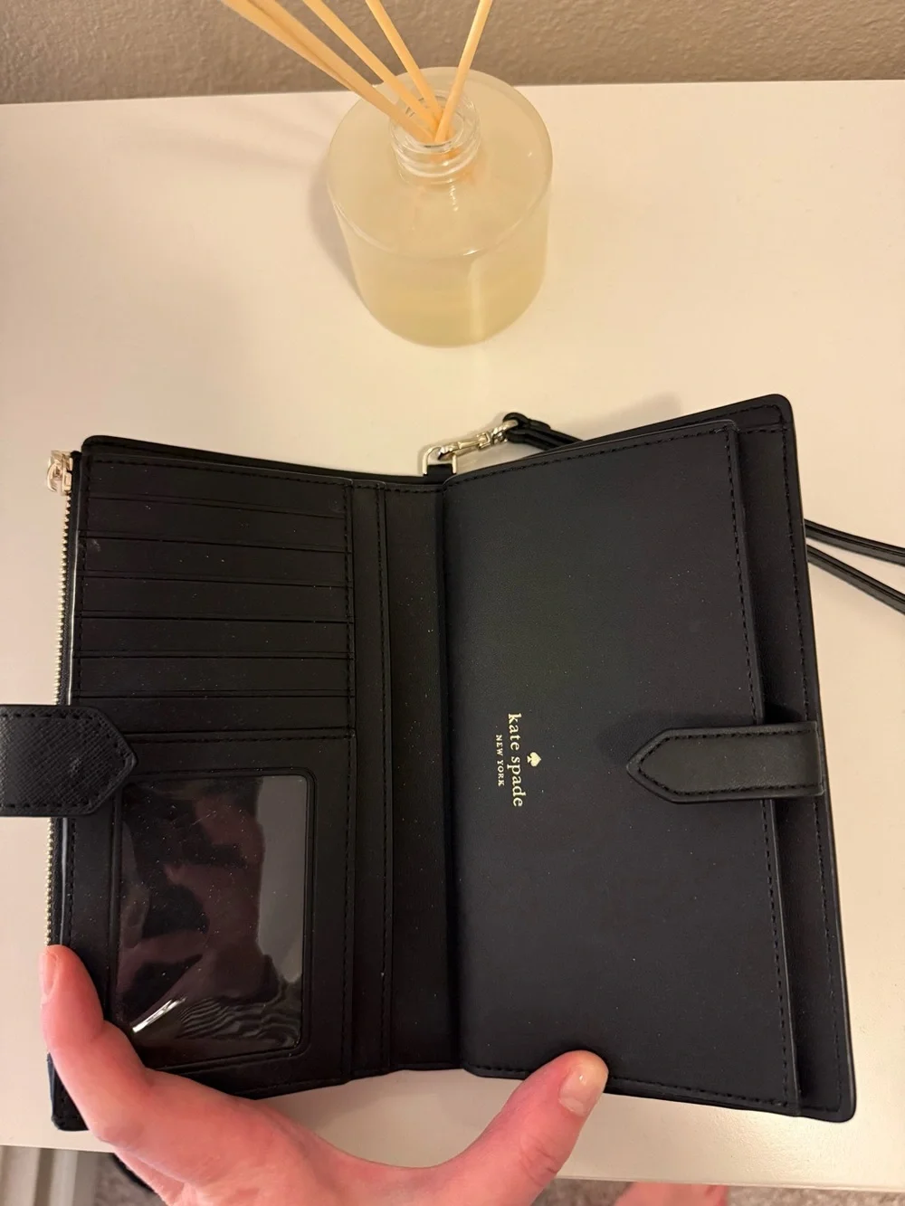 kate spade Black Leather Zip Wristlet Wallet
